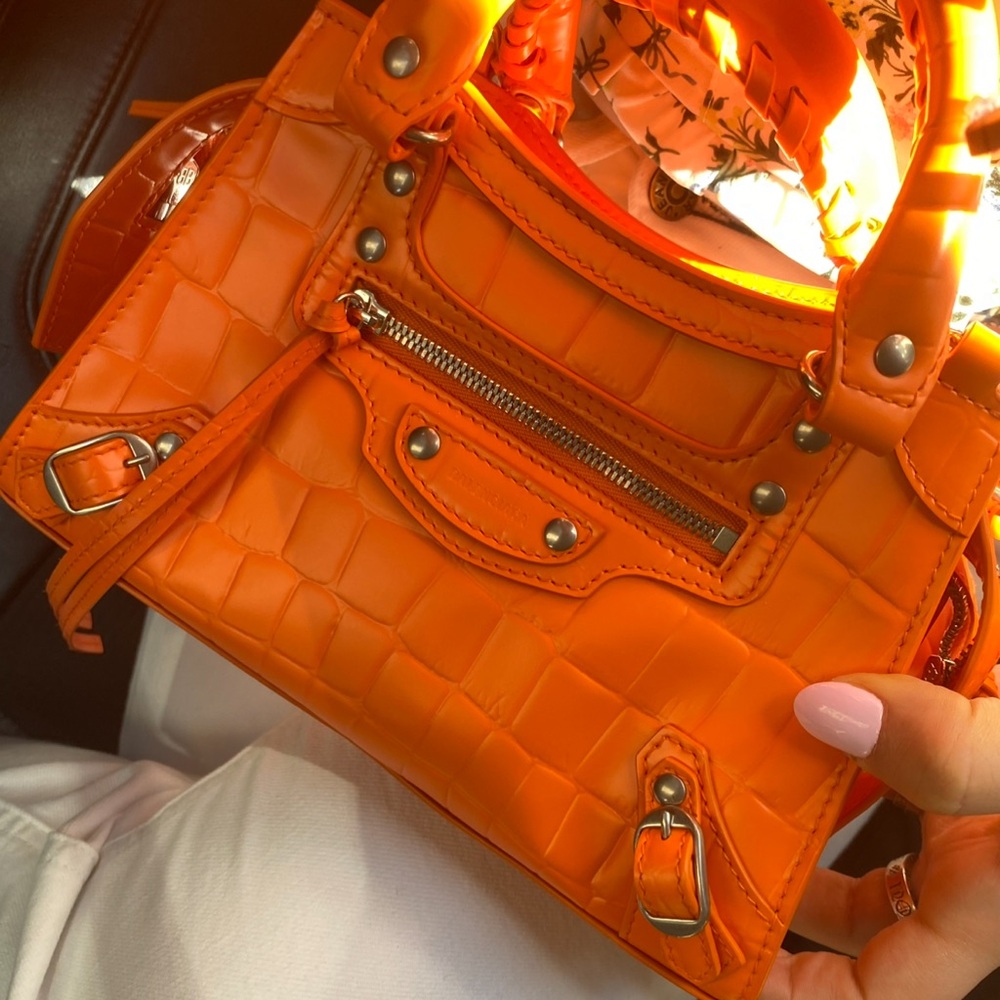 Orange Croc-Embossed Handbag